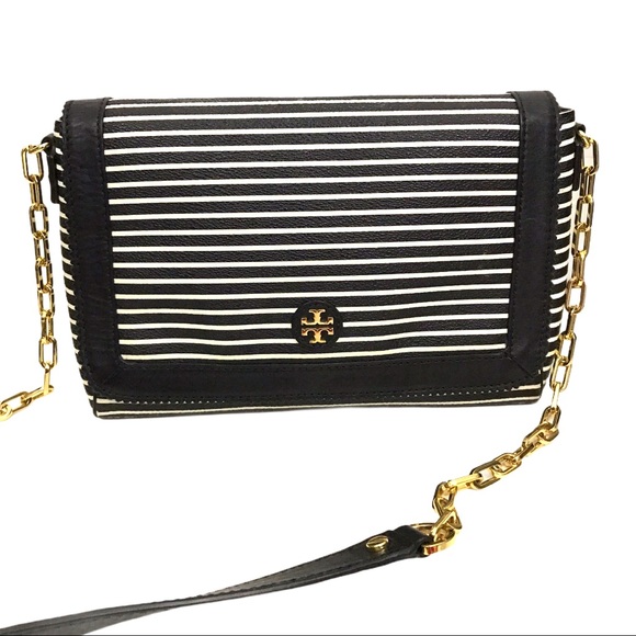 Tory Burch Handbags - Tory Burch Vivia Striped Bag Gold Chain Link Strap